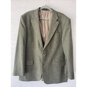 Oscar de la Renta Size 46L Green Lambs&merino Wool  Herringbone Sports Coat